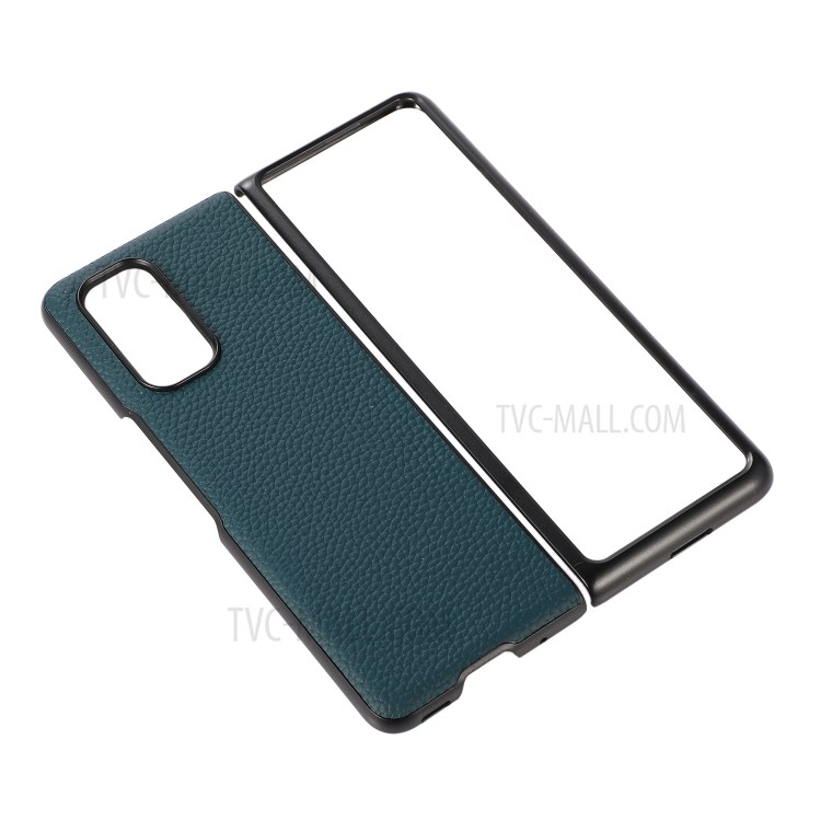 Litchi Skin Genuine Leather Coated PC Phone Back Case Shell for Xiaomi Mi Mix Fold - Green-2
