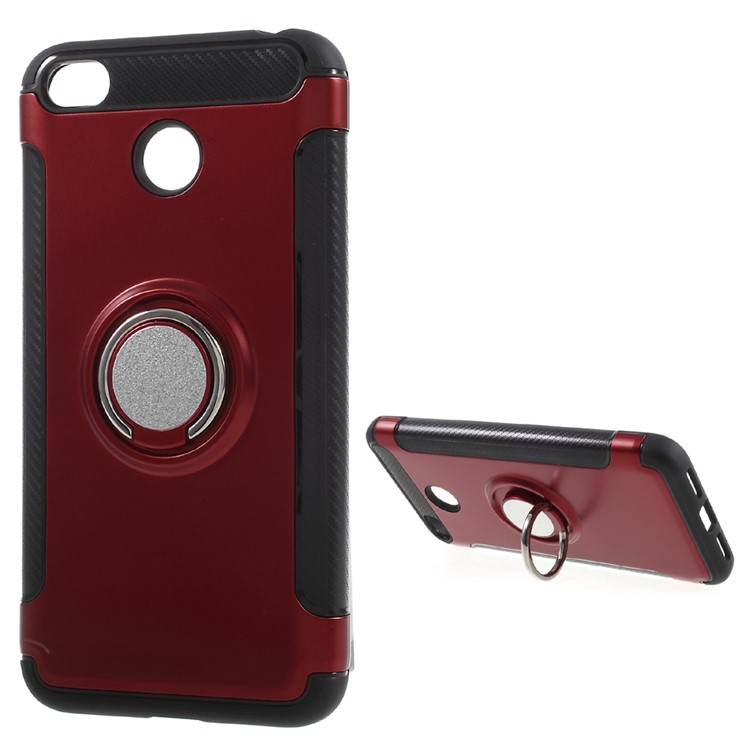 For Xiaomi Redmi 4X 2-in-1 Carbon Fiber Texture (PC+TPU) Hybrid Kickstand Mobile Phone Shell - Red-1