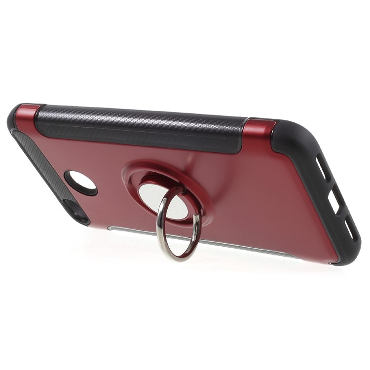 For Xiaomi Redmi 4X 2-in-1 Carbon Fiber Texture (PC+TPU) Hybrid Kickstand Mobile Phone Shell - Red-4