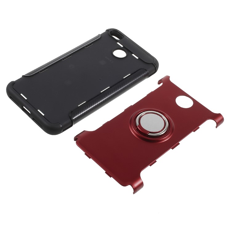 For Xiaomi Redmi 4X 2-in-1 Carbon Fiber Texture (PC+TPU) Hybrid Kickstand Mobile Phone Shell - Red-5