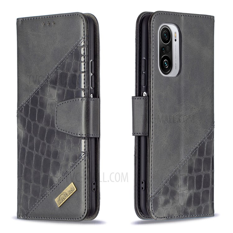 BF04 Crocodile Texture Splicing Wallet Stand Leather Protector Case for Xiaomi Mi 11i / Poco F3 / Redmi K40 Pro / Redmi K40 - Black-1