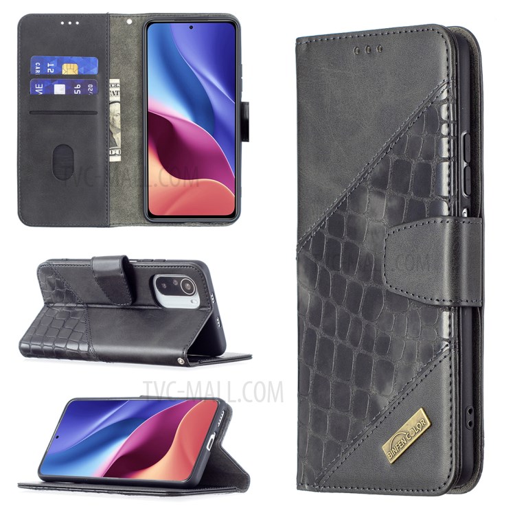 BF04 Crocodile Texture Splicing Wallet Stand Leather Protector Case for Xiaomi Mi 11i / Poco F3 / Redmi K40 Pro / Redmi K40 - Black-7