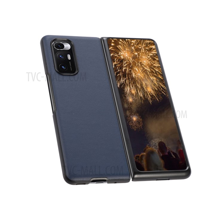 Genuine Leather Coated Hard PC Shell Phone Case Protector for Xiaomi Mi Mix Fold - Blue-4