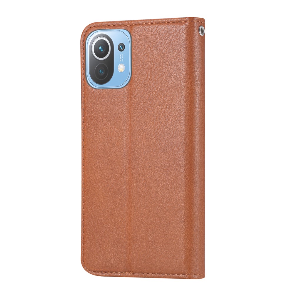 Auto-absorbed Wallet Stand Leather Cover for Xiaomi Mi 11 Lite 5G / 4G - Brown-3