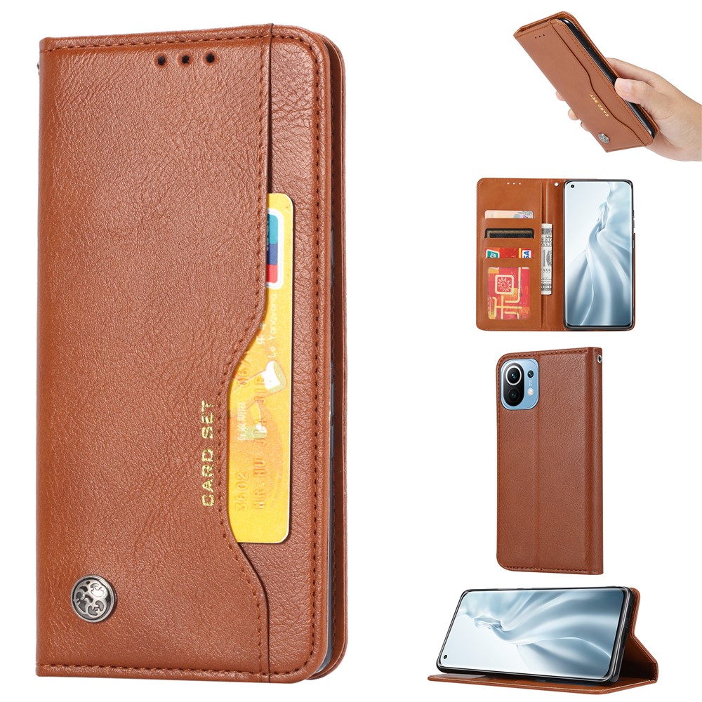 Auto-absorbed Wallet Stand Leather Cover for Xiaomi Mi 11 Lite 5G / 4G - Brown-7