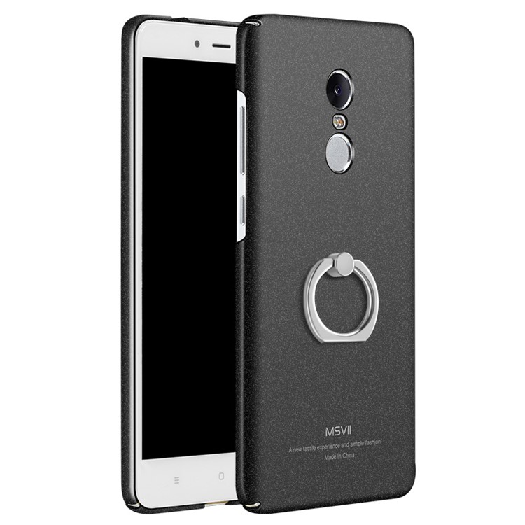 MSVII Ultra-thin Matte Anti-shock Plastic Phone Case with Finger Ring Holder for Xiaomi Redmi Note 4 - Black-1