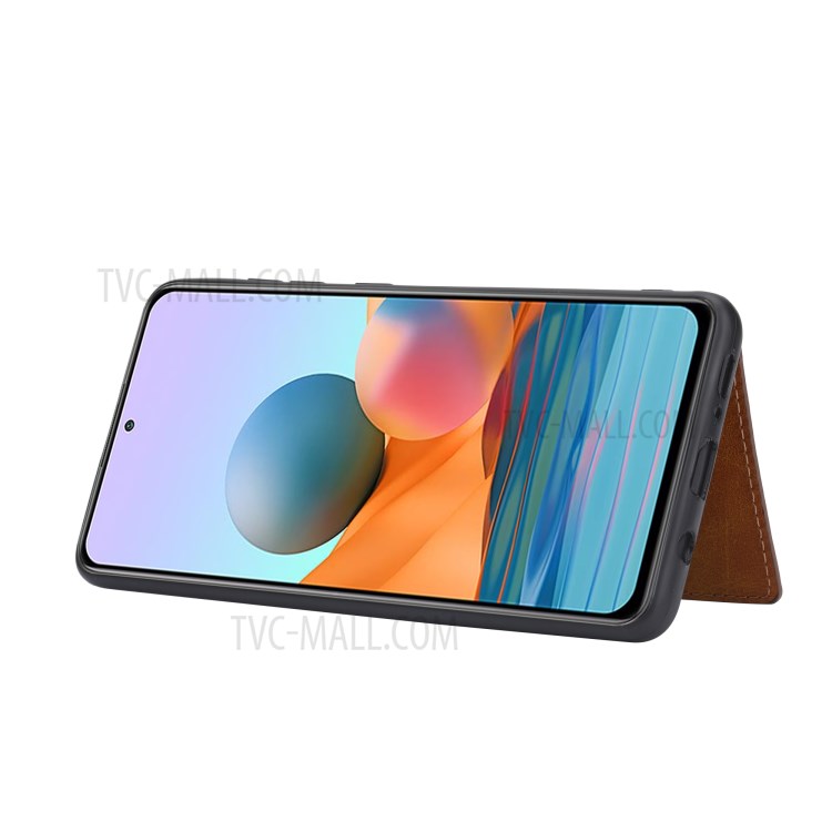 PU Leather Coated TPU Case with Card Slot and Kickstand for Xiaomi Redmi Note 10 Pro / Redmi Note 10 Pro Max - Brown-3