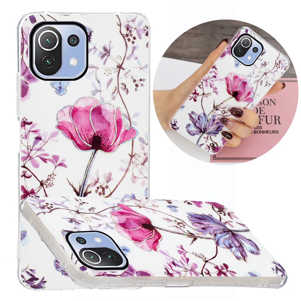 IMD Design Marble Pattern Electroplating TPU Phone Cover Case Protector for Xiaomi Mi 11 Lite 4G/5G - Lotus-4
