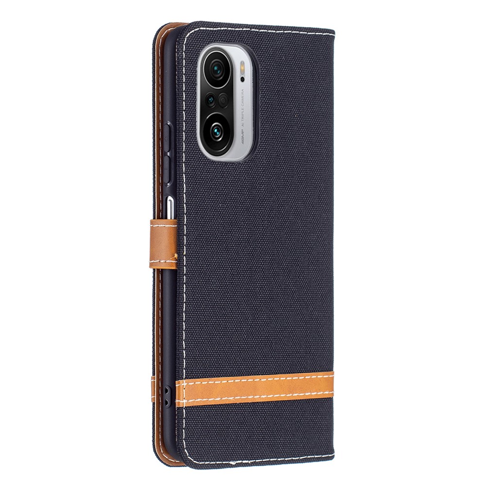 Assorted Color Jeans Cloth Leather Wallet Stand Case for Xiaomi Mi 11i/Poco F3/Redmi K40/K40 Pro - Black-3