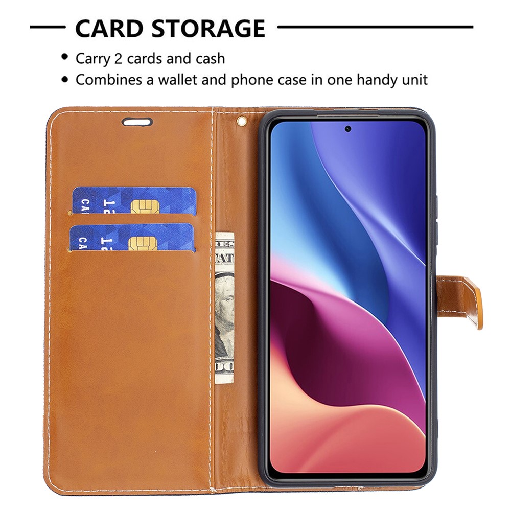 Assorted Color Jeans Cloth Leather Wallet Stand Case for Xiaomi Mi 11i/Poco F3/Redmi K40/K40 Pro - Black-4