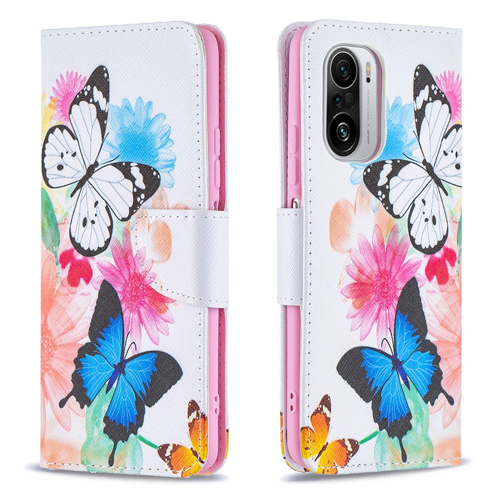 Hot Style Magnetic Leather Wallet Full Protection Case with Pattern Printing for Xiaomi Redmi K40/K40 Pro/Mi 11i/Poco F3 - Vivid Butterflies-1