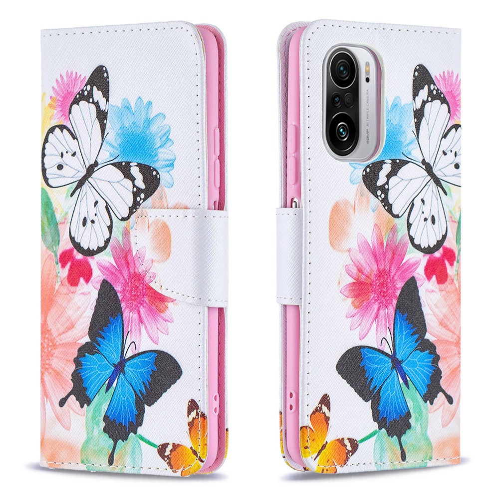 Portefeuille En Cuir Magnétique À Chaud Portefeuille De Protection Avec Motif D'impression Pour Xiaomi Redmi K40 / K40 PRO / MI 11I / POCO F3 - Papillons Vives