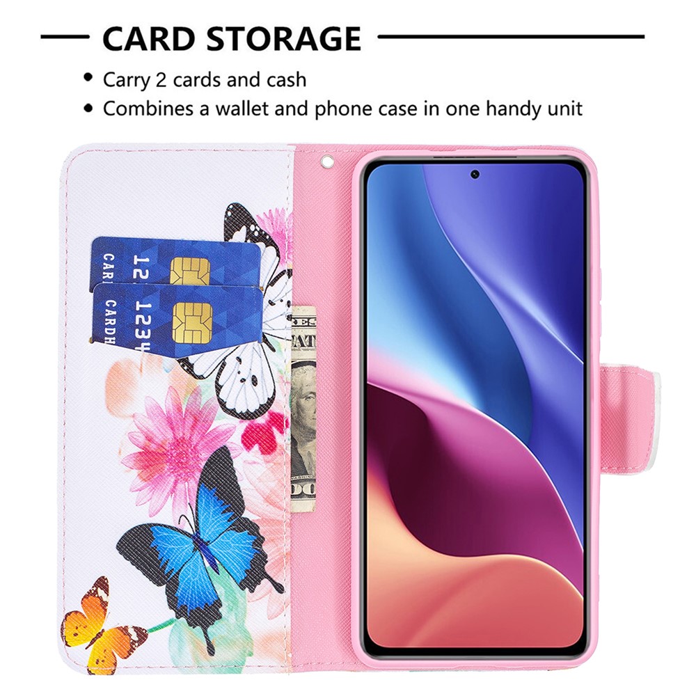 Hot Style Magnetic Leather Wallet Full Protection Case with Pattern Printing for Xiaomi Redmi K40/K40 Pro/Mi 11i/Poco F3 - Vivid Butterflies-4