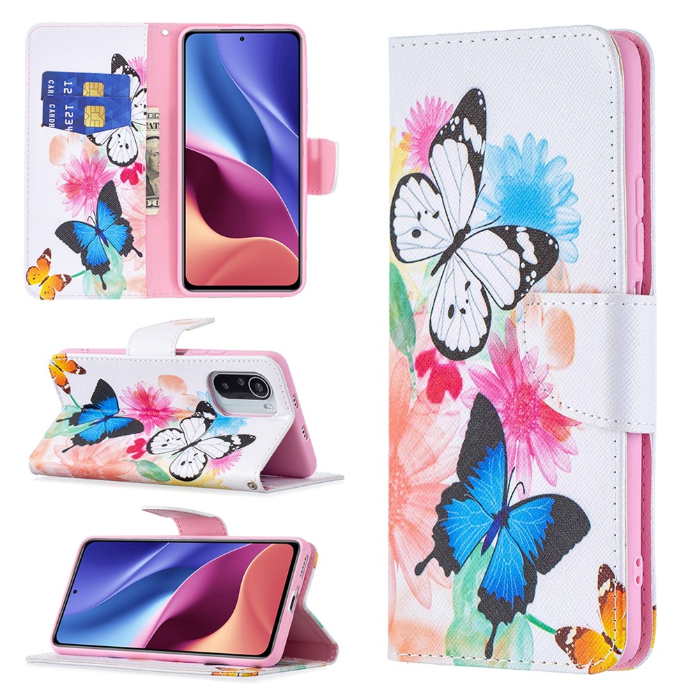 Portefeuille En Cuir Magnétique À Chaud Portefeuille De Protection Avec Motif D'impression Pour Xiaomi Redmi K40 / K40 PRO / MI 11I / POCO F3 - Papillons Vives