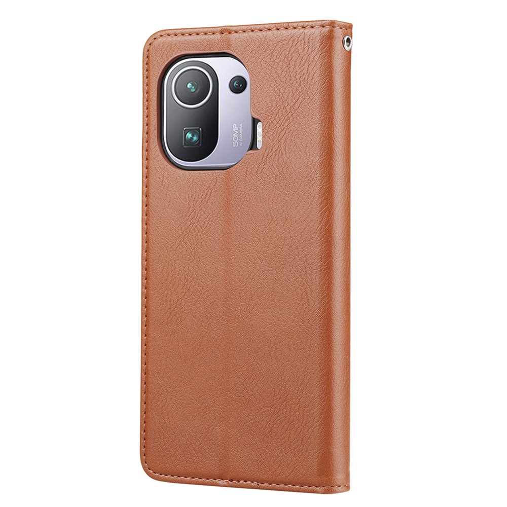 Auto-absorbed Wallet Stand Leather Cover for Xiaomi Mi 11 Pro - Brown-3