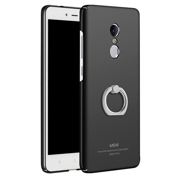MSVII Ultra-thin Protective Hard Plastic Phone Case with Finger Ring Holder for Xiaomi Redmi Note 4 - Black-1
