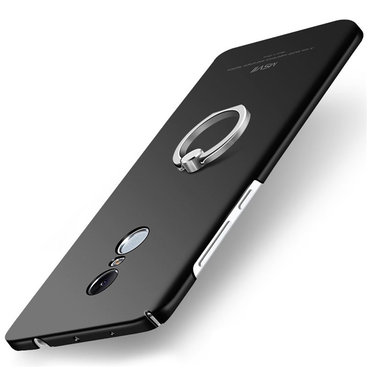MSVII Ultra-thin Protective Hard Plastic Phone Case with Finger Ring Holder for Xiaomi Redmi Note 4 - Black-2