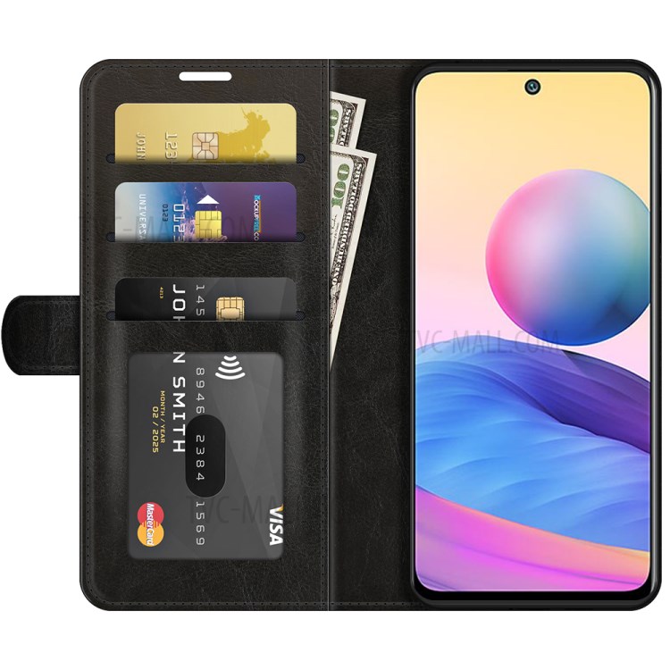 Crazy Horse Texture Leather Wallet Case for Xiaomi Redmi Note 10 5G - Black-4