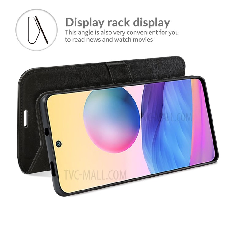 Crazy Horse Texture Leather Wallet Case for Xiaomi Redmi Note 10 5G - Black-6