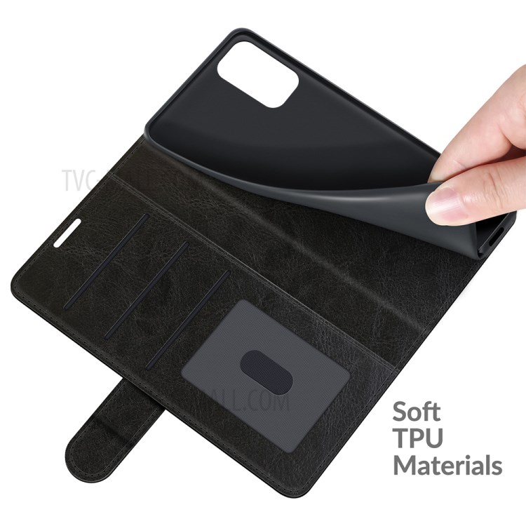 Crazy Horse Texture Leather Wallet Case for Xiaomi Redmi Note 10 5G - Black-7