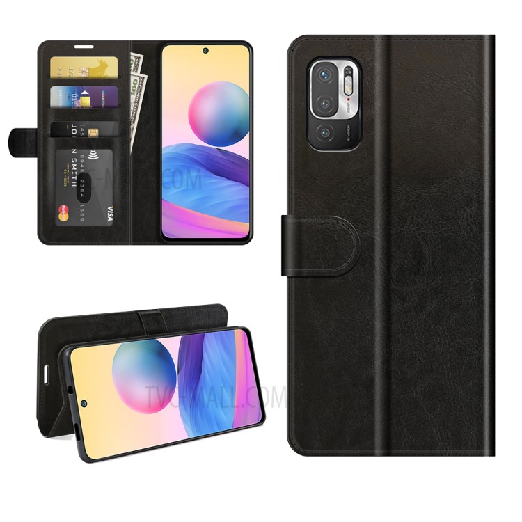 Crazy Horse Texture Leather Wallet Case for Xiaomi Redmi Note 10 5G - Black-8