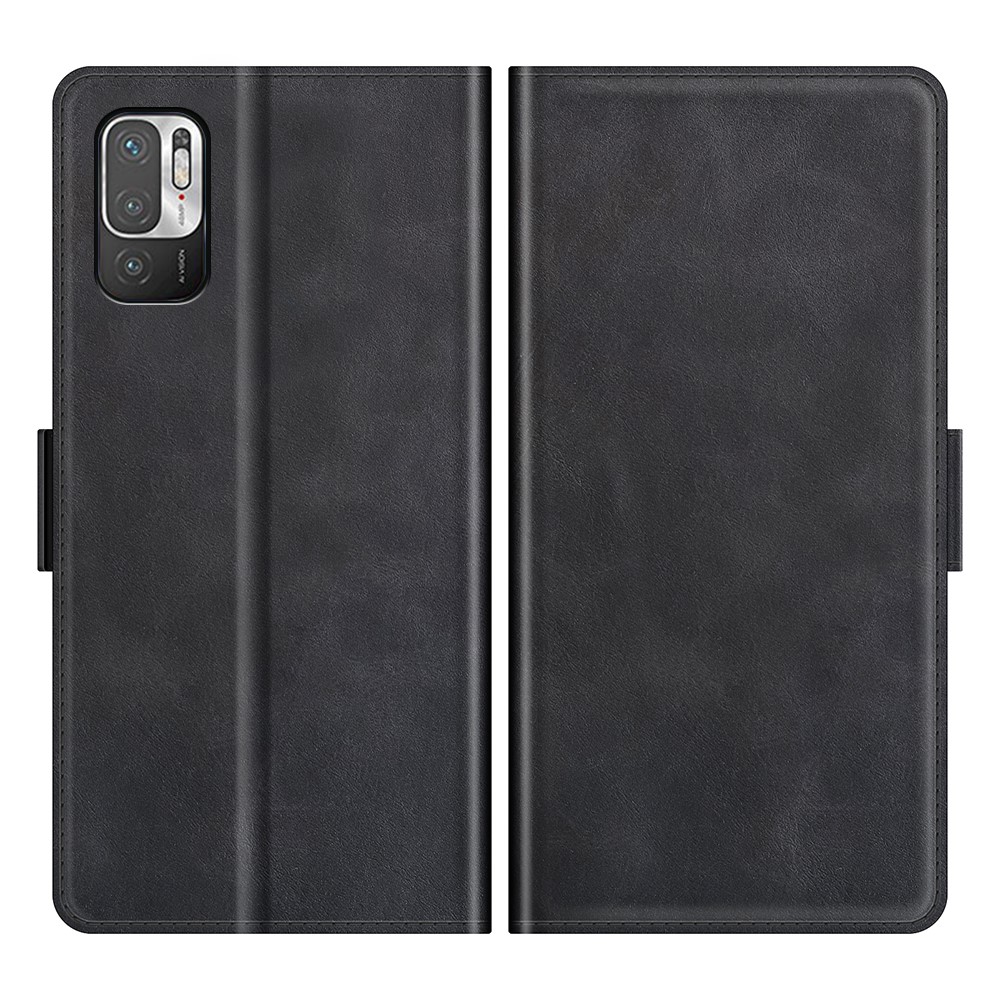 PU Leather Wallet Stand Double Clasp Magnetic Closure Phone Case Shell for Xiaomi Redmi Note 10 5G - Black-1