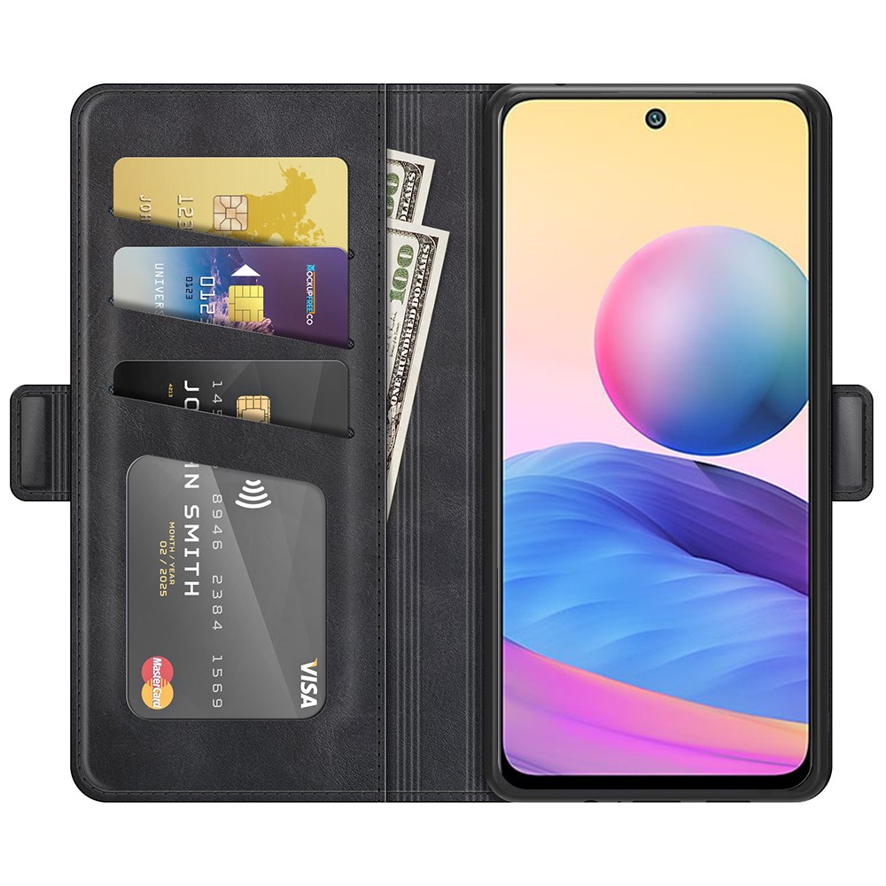 PU Leather Wallet Stand Double Clasp Magnetic Closure Phone Case Shell for Xiaomi Redmi Note 10 5G - Black-4