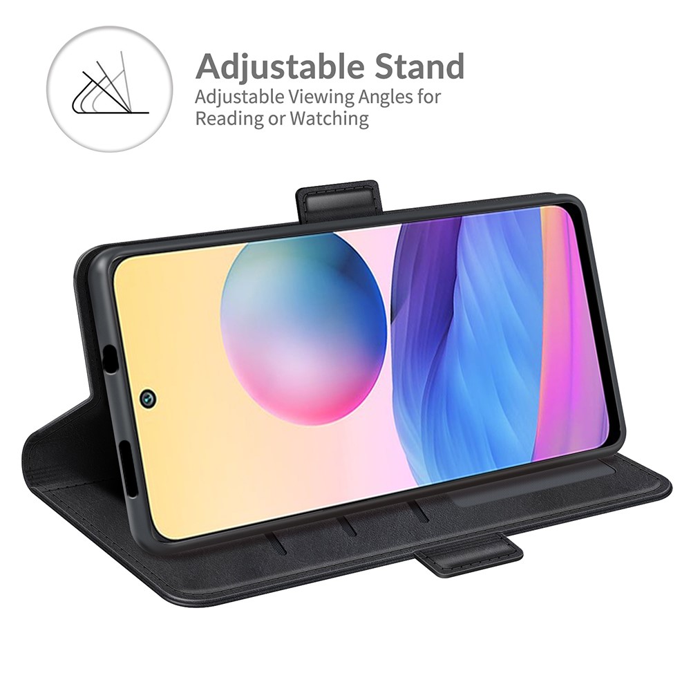 PU Leather Wallet Stand Double Clasp Magnetic Closure Phone Case Shell for Xiaomi Redmi Note 10 5G - Black-5