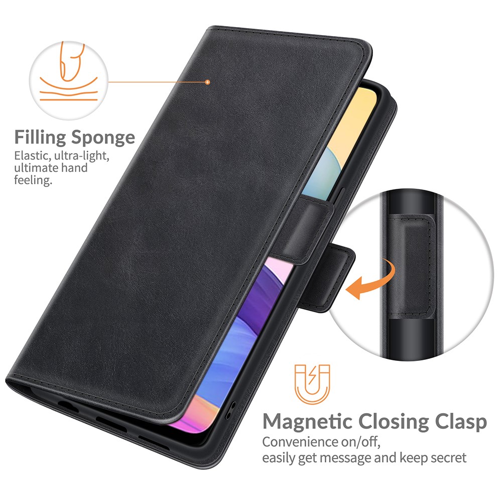PU Leather Wallet Stand Double Clasp Magnetic Closure Phone Case Shell for Xiaomi Redmi Note 10 5G - Black-6