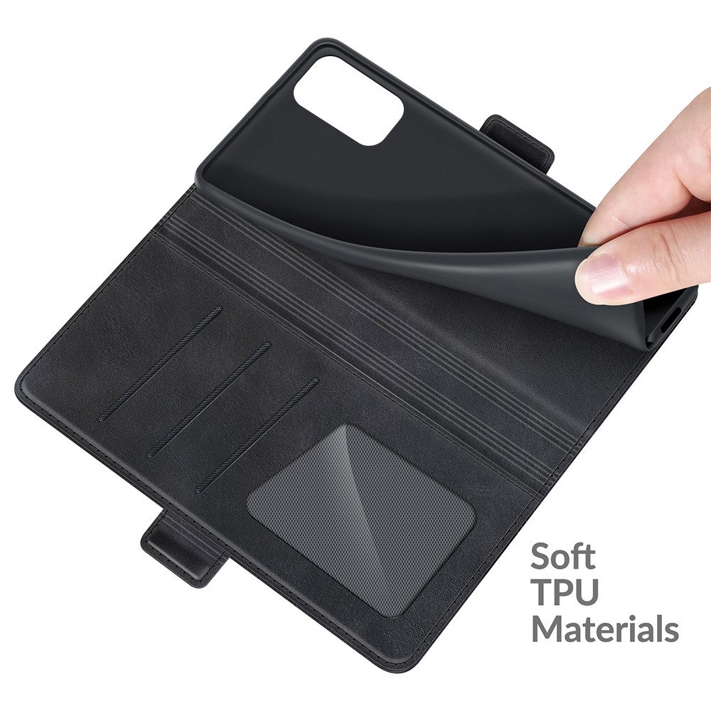 PU Leather Wallet Stand Double Clasp Magnetic Closure Phone Case Shell for Xiaomi Redmi Note 10 5G - Black-7