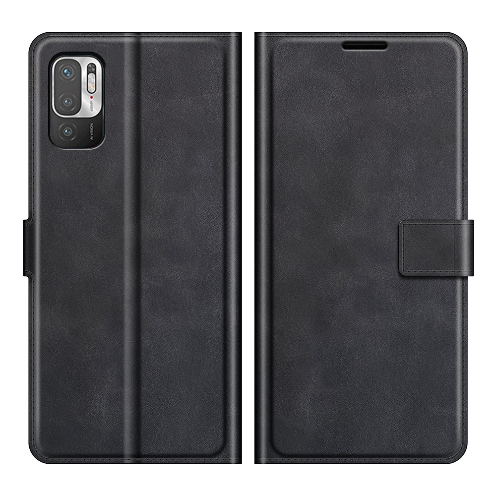 Magnetic Clasp Shockproof Phone Case Wallet Stand Flip Leather Cover for Xiaomi Redmi Note 10 5G - Black-1