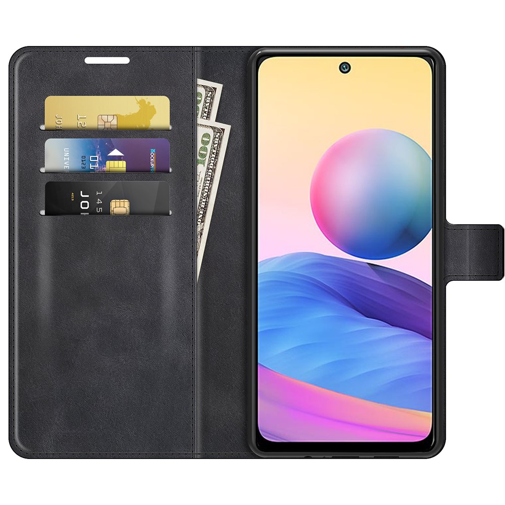 Magnetic Clasp Shockproof Phone Case Wallet Stand Flip Leather Cover for Xiaomi Redmi Note 10 5G - Black-4