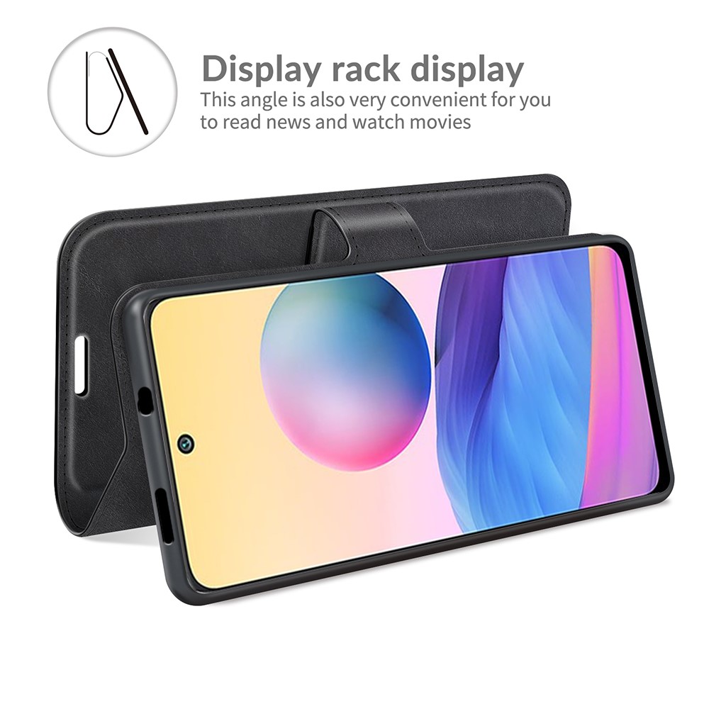 Magnetic Clasp Shockproof Phone Case Wallet Stand Flip Leather Cover for Xiaomi Redmi Note 10 5G - Black-6