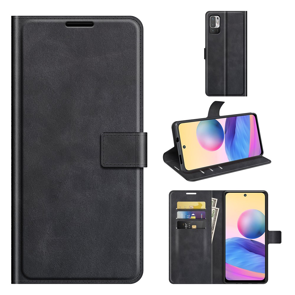 Magnetic Clasp Shockproof Phone Case Wallet Stand Flip Leather Cover for Xiaomi Redmi Note 10 5G - Black-8