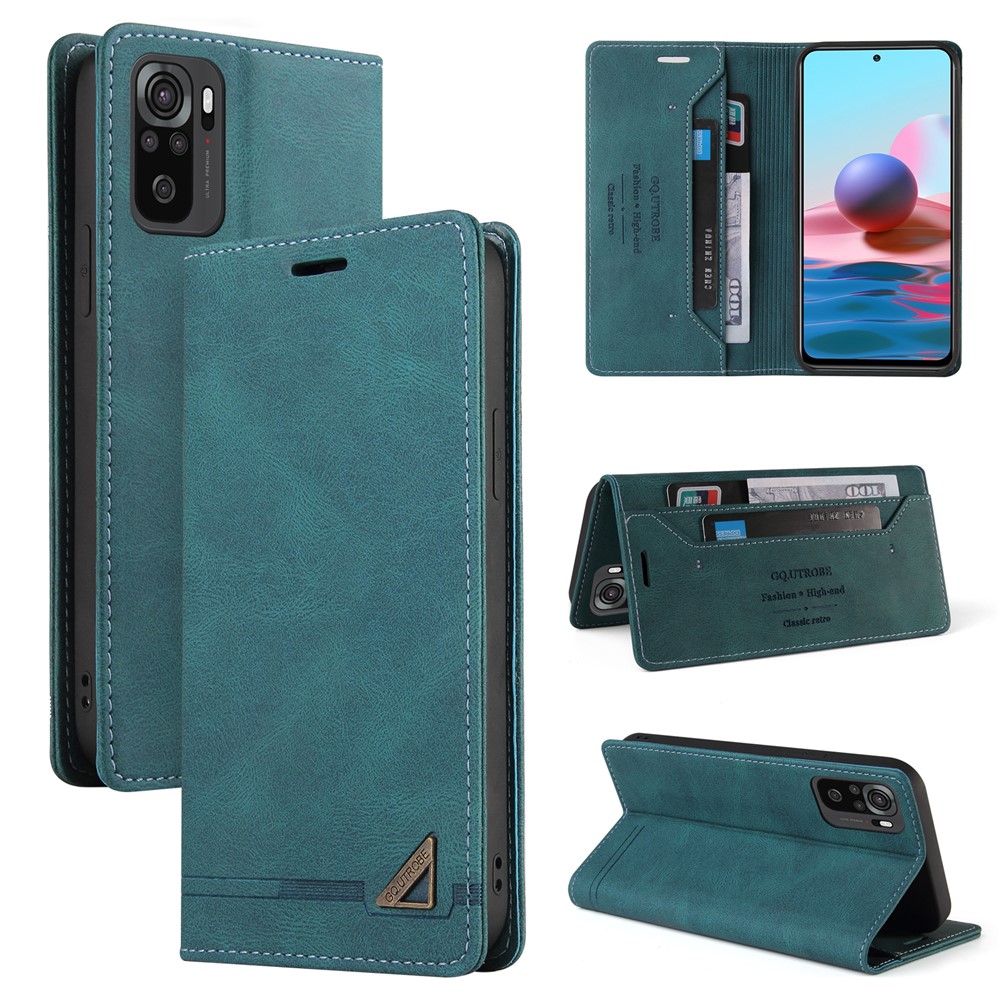 GQ.UTROBE Auto- absorbed Leather Phone Shell Case with Anti-theft Swiping Design for Xiaomi Redmi Note 10S / Redmi Note 10 4G - Blue-10