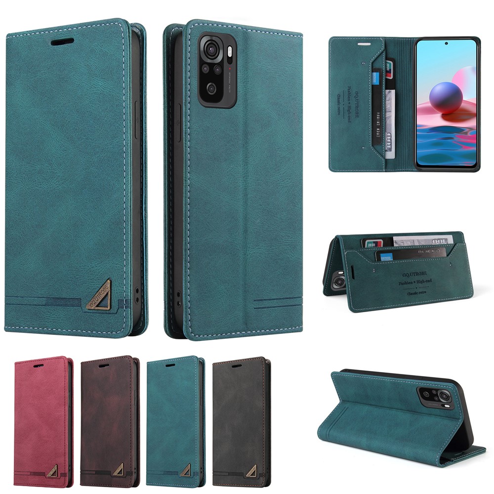 GQ.UTROBE Auto- absorbed Leather Phone Shell Case with Anti-theft Swiping Design for Xiaomi Redmi Note 10S / Redmi Note 10 4G - Blue-11