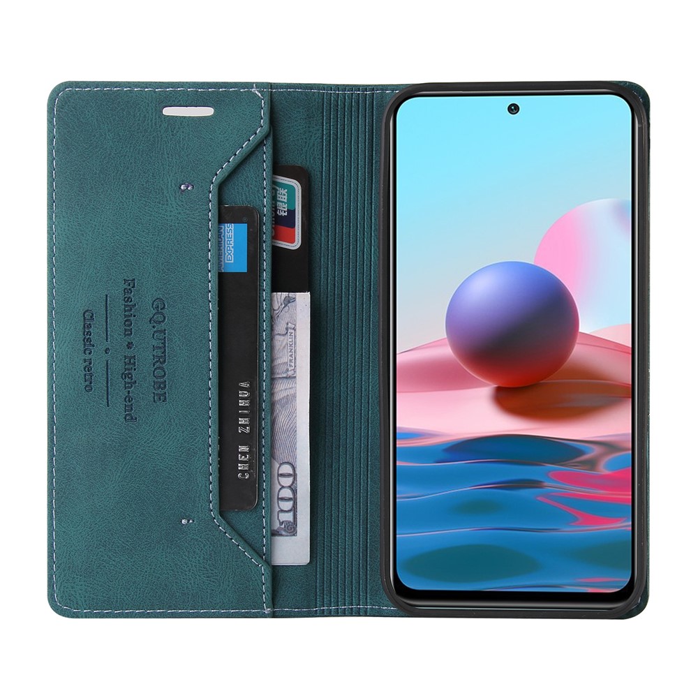 GQ.UTROBE Auto- absorbed Leather Phone Shell Case with Anti-theft Swiping Design for Xiaomi Redmi Note 10S / Redmi Note 10 4G - Blue-4