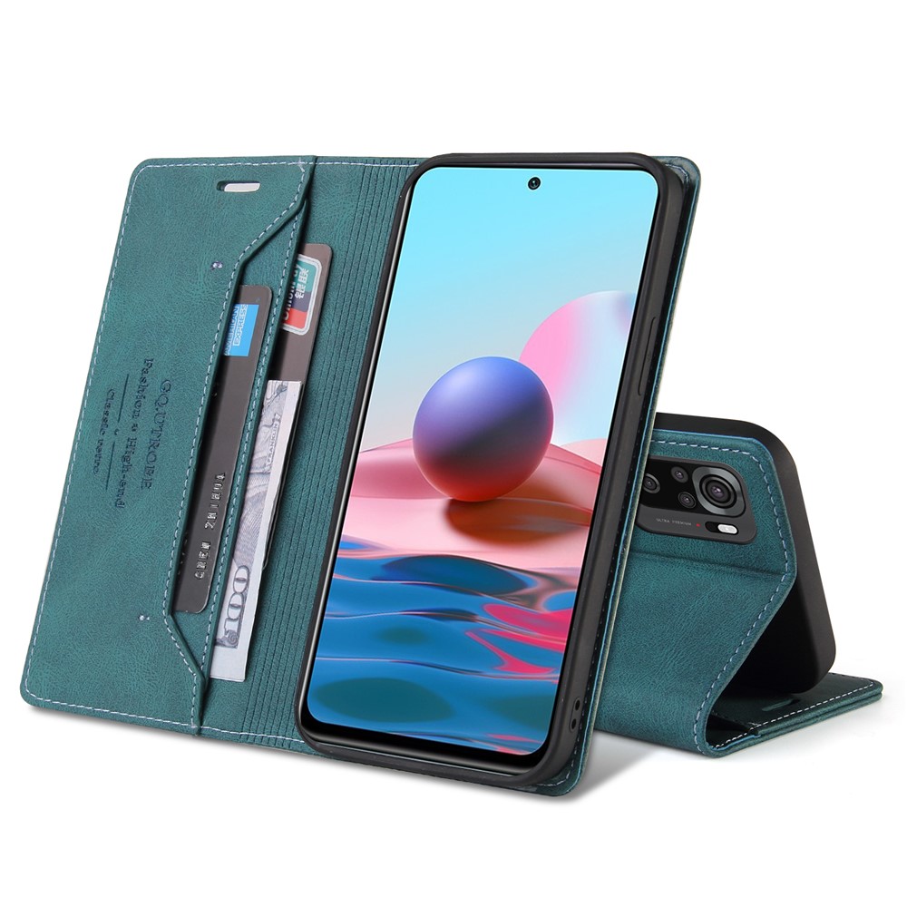 GQ.UTROBE Auto- absorbed Leather Phone Shell Case with Anti-theft Swiping Design for Xiaomi Redmi Note 10S / Redmi Note 10 4G - Blue-5