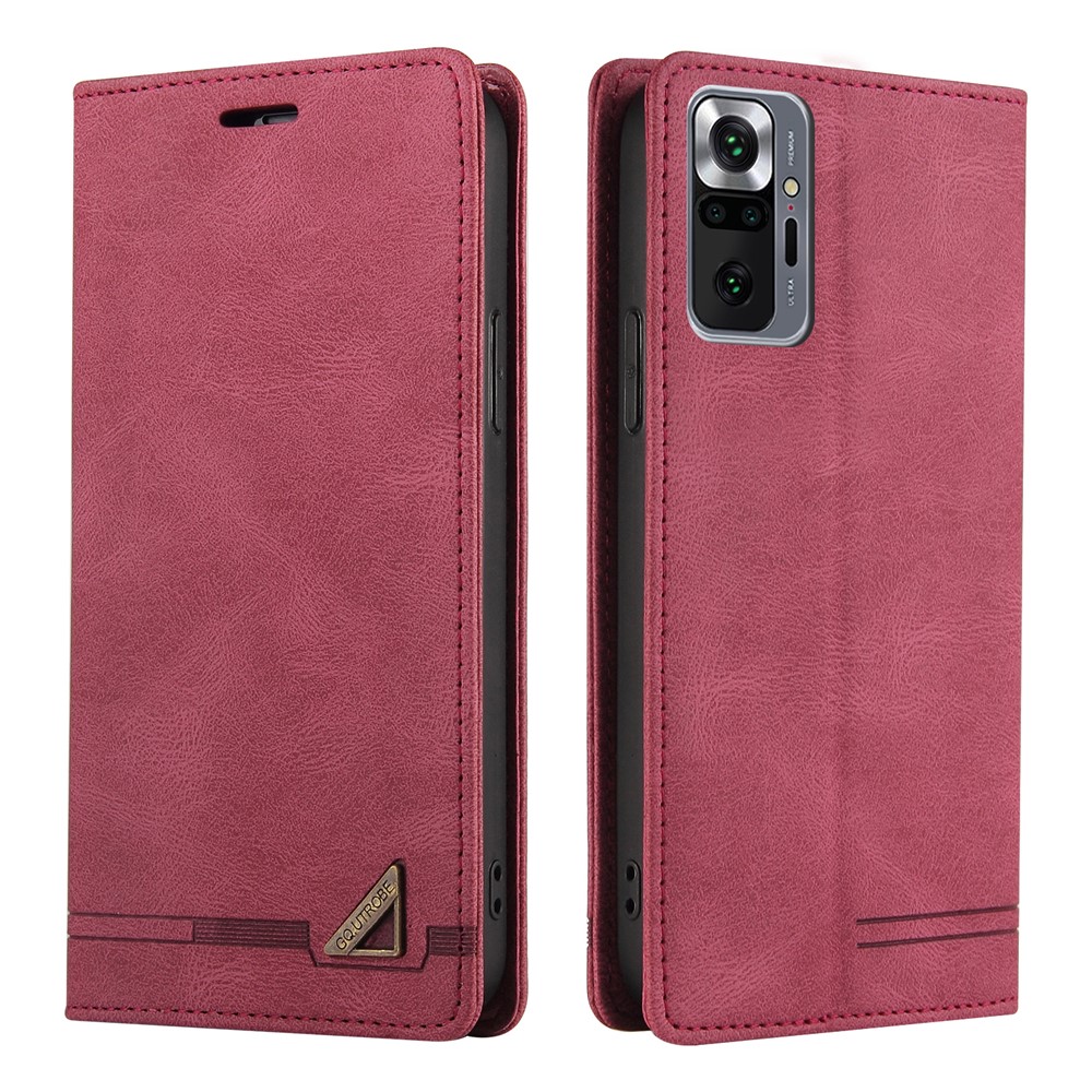 GQ.UTROBE Auto- absorbed Quality Leather Phone Case with Anti-theft Swiping Design for Xiaomi Redmi Note 10 Pro Max / Redmi Note 10 Pro - Red-1