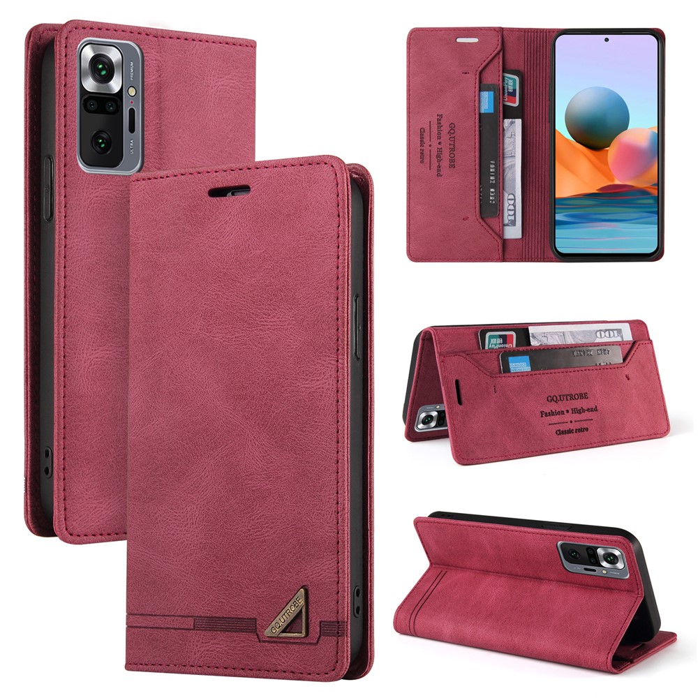 GQ.UTROBE Auto- absorbed Quality Leather Phone Case with Anti-theft Swiping Design for Xiaomi Redmi Note 10 Pro Max / Redmi Note 10 Pro - Red-10