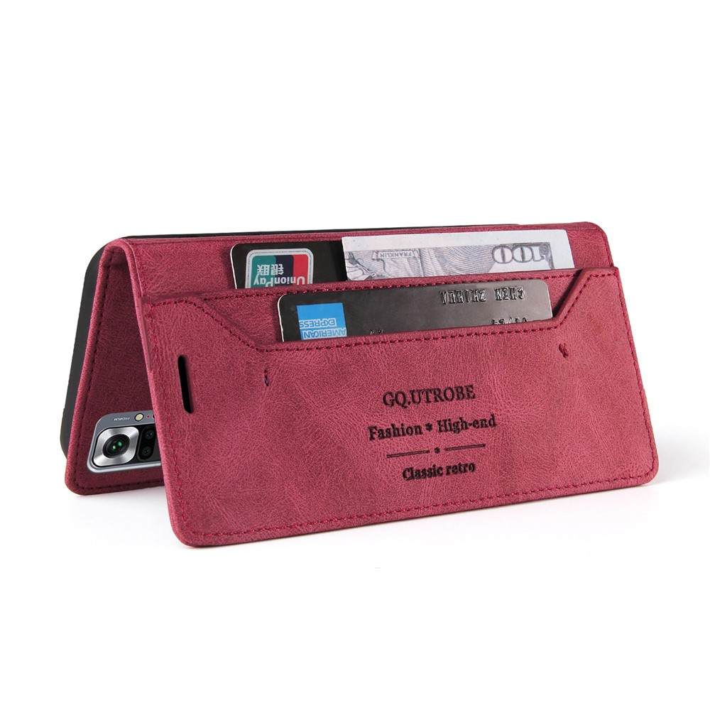 GQ.UTROBE Auto- absorbed Quality Leather Phone Case with Anti-theft Swiping Design for Xiaomi Redmi Note 10 Pro Max / Redmi Note 10 Pro - Red-2