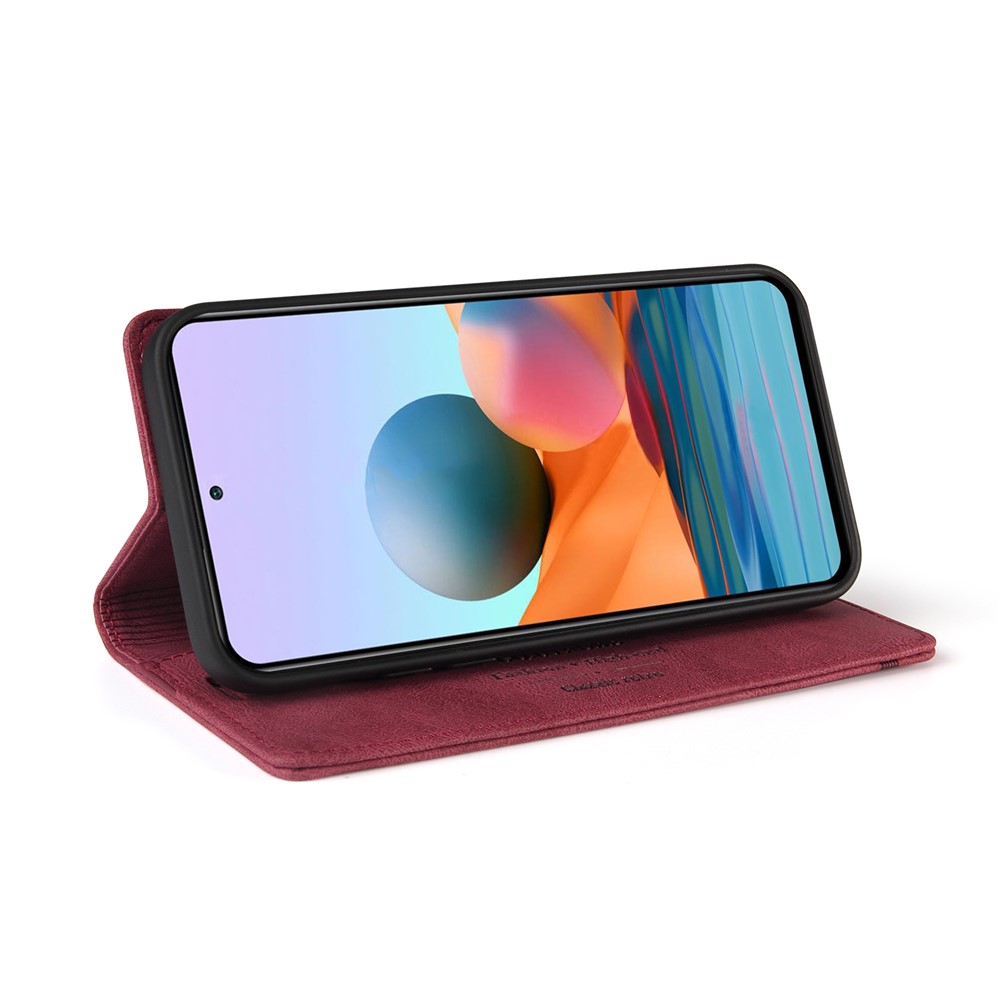GQ.UTROBE Auto- absorbed Quality Leather Phone Case with Anti-theft Swiping Design for Xiaomi Redmi Note 10 Pro Max / Redmi Note 10 Pro - Red-3