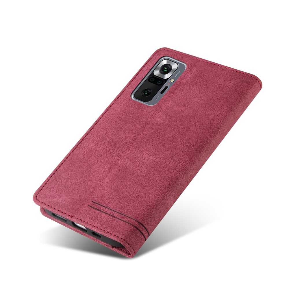 GQ.UTROBE Auto- absorbed Quality Leather Phone Case with Anti-theft Swiping Design for Xiaomi Redmi Note 10 Pro Max / Redmi Note 10 Pro - Red-6