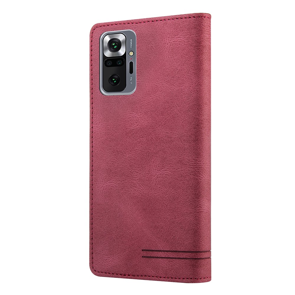 GQ.UTROBE Auto- absorbed Quality Leather Phone Case with Anti-theft Swiping Design for Xiaomi Redmi Note 10 Pro Max / Redmi Note 10 Pro - Red-9