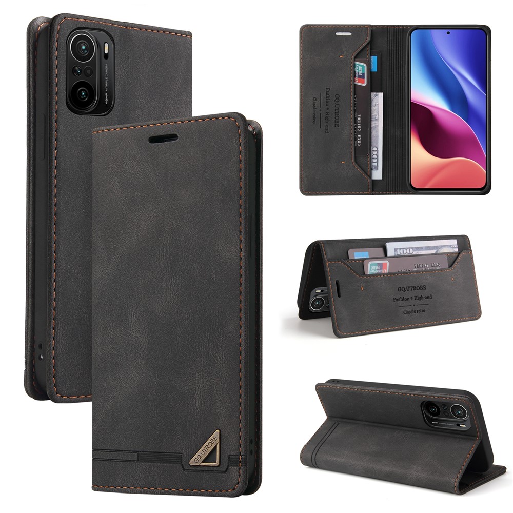 GQ.UTROBE For Xiaomi Redmi K40 Pro /Redmi K40 / Poco F3 / Mi 11 Auto- absorbed Quality Leather Phone Shell Case Anti-theft Swiping Design Covering - Black-10