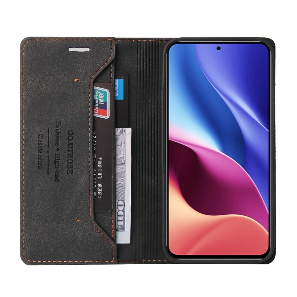GQ.UTROBE For Xiaomi Redmi K40 Pro /Redmi K40 / Poco F3 / Mi 11 Auto- absorbed Quality Leather Phone Shell Case Anti-theft Swiping Design Covering - Black-4