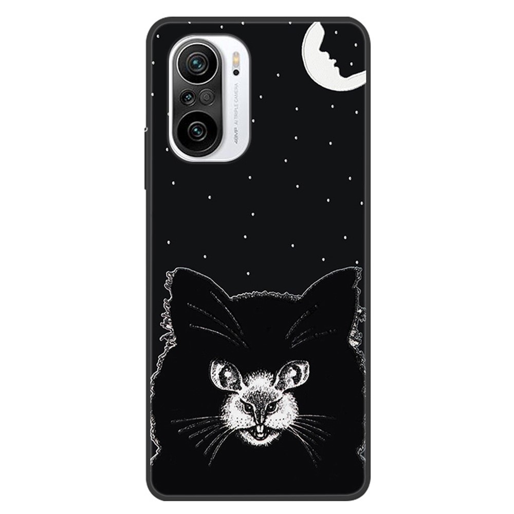 Embossed Pattern Printing Soft TPU Phone Cover for Xiaomi Redmi K40/K40 Pro/Mi 11i/Poco F3 - Black Cat-1