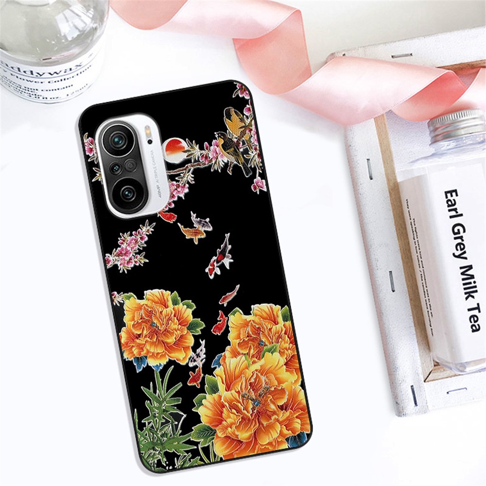 Embossed Pattern Printing Soft TPU Phone Cover for Xiaomi Redmi K40/K40 Pro/Mi 11i/Poco F3 - Black Cat-3