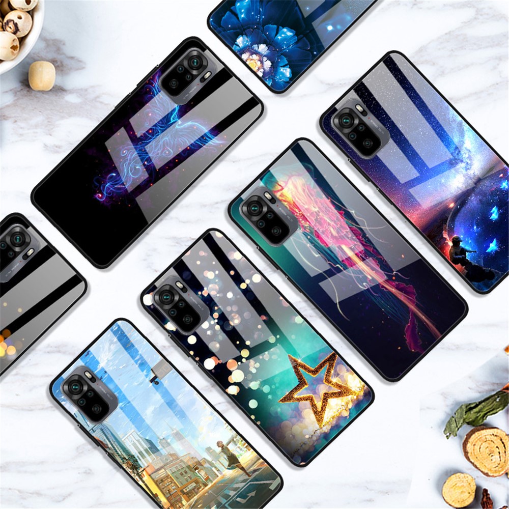 Fancy Style Printing Glass + PC + TPU Hybrid Phone Shell for Xiaomi Redmi Note 10 4G/Note 10S Protector Case - Dim Star-4