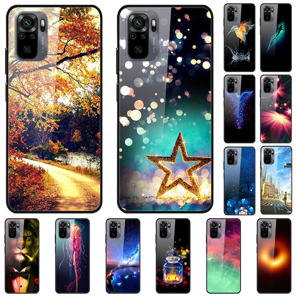Fancy Style Printing Glass + PC + TPU Hybrid Phone Shell for Xiaomi Redmi Note 10 4G/Note 10S Protector Case - Dim Star-6